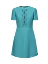 Valentino Wool Blend Dress Embroidered Detail In Celestial Blue