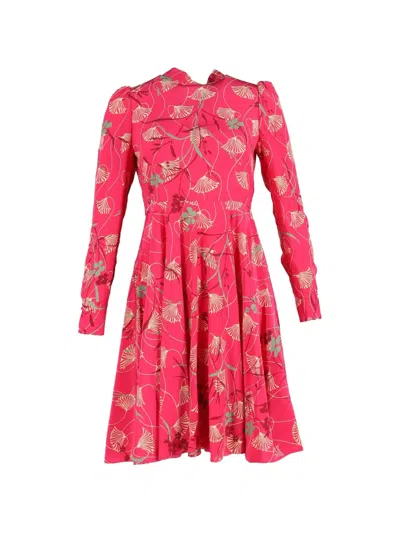 Pre-owned Valentino Crepe Floral Print Dress In Pink