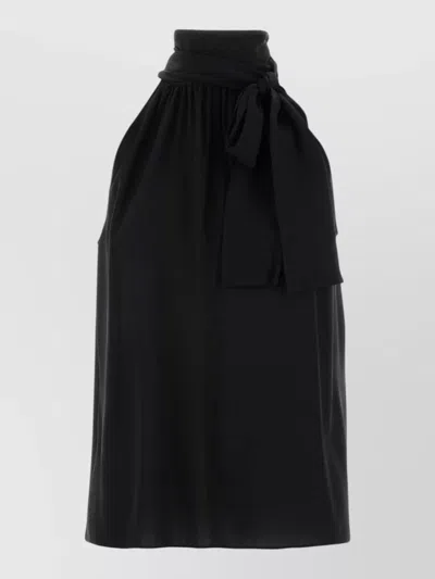 Valentino Crepe Halter Neck Top Bow Detail In Black