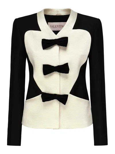 Valentino Crepe Jacket With Bows In Sand