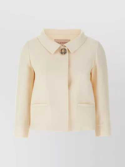 VALENTINO CREPE JACKET WITH COLLARED NECK AND DECORATIVE BROOCH