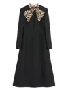 Valentino Womens Nero Animalier Embellished Long-sleeves Wool And Silk Midi Dress In Black