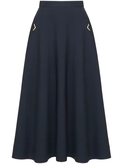 Valentino Crepe Couture Midi Skirt In Navy