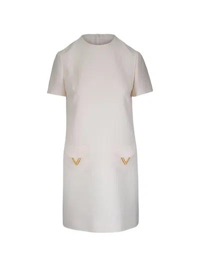 Valentino Garavani Vlogo Signature Wool And Silk Dress In Neutral