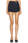 Valentino Embellished Wrap-effect Wool And Silk-blend Mini Skirt In Navy