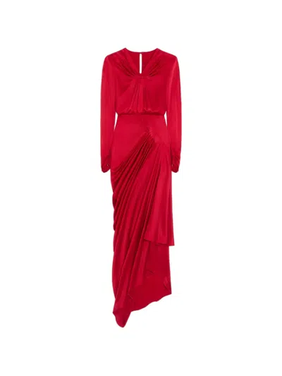 Valentino V-neck Draped Maxi Dress In Red