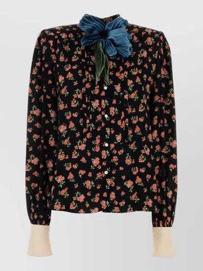 Valentino Crepe Shirt Floral Pattern Long Sleeves In Multi