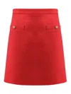 Valentino Crepe Couture Skirt With Heart Jewel Buttons In Red