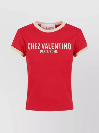 Valentino Crew Neck Cotton Jersey T-shirt With Contrasting Trims In Red