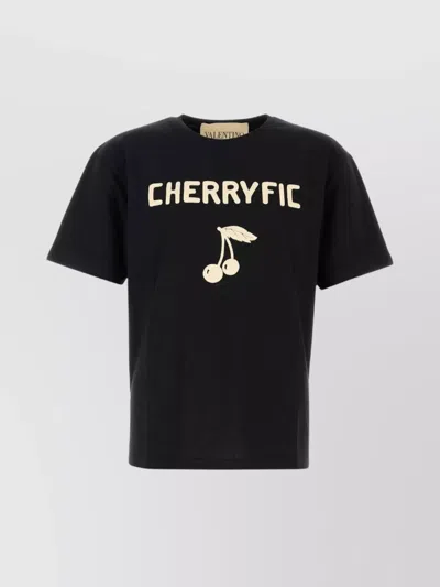 Valentino Crew Neck Graphic Print Short Sleeves T-shirt In Black