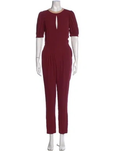 Pre-owned Valentino Crew Neck Jumpsuit In Burgundy