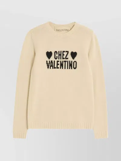 Valentino Crew Neck Knitwear Front Embroidery In Nude