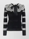 Valentino Bow-embellished Striped Lace-trimmed Wool Sweater