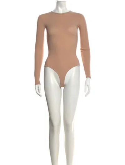 Pre-owned Valentino Crew Neck Long Sleeve Bodysuit In Neutrals