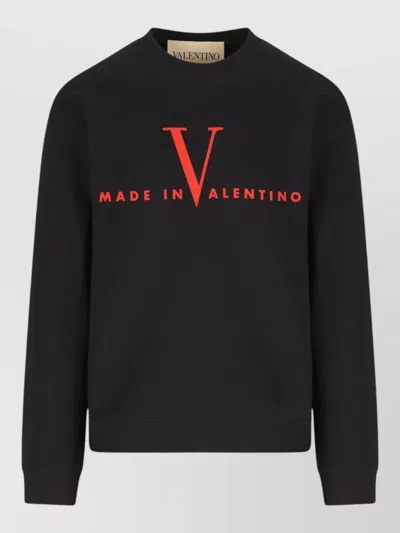 Valentino Crew Neck Long Sleeve Cotton Sweatshirt In Black
