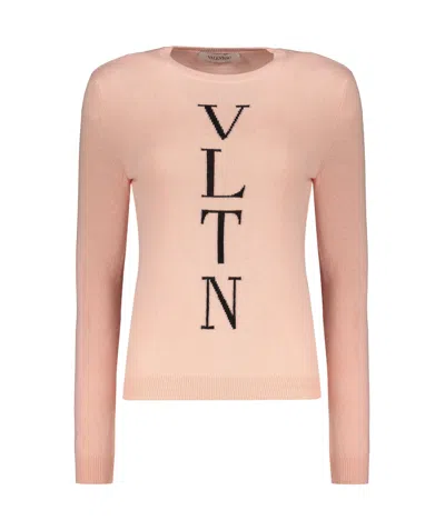 Valentino Long Sleeve Crew-neck Sweater In Pink