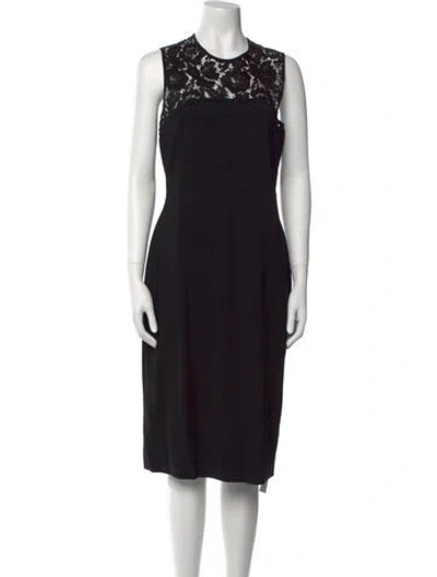 Pre-owned Valentino Crew Neck Midi Length Dress In Black