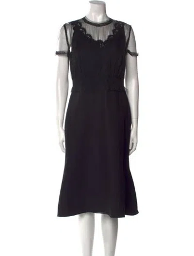 Pre-owned Valentino Crew Neck Midi Length Dress In Black