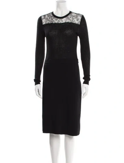 Pre-owned Valentino Crew Neck Midi Length Dress In Black