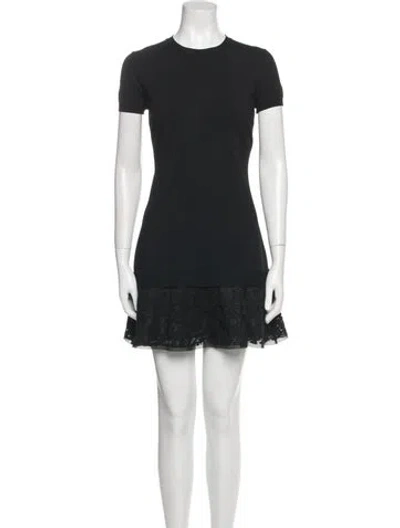 Pre-owned Valentino Crew Neck Mini Dress In Black