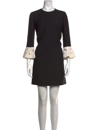 Pre-owned Valentino Crew Neck Mini Dress In Black
