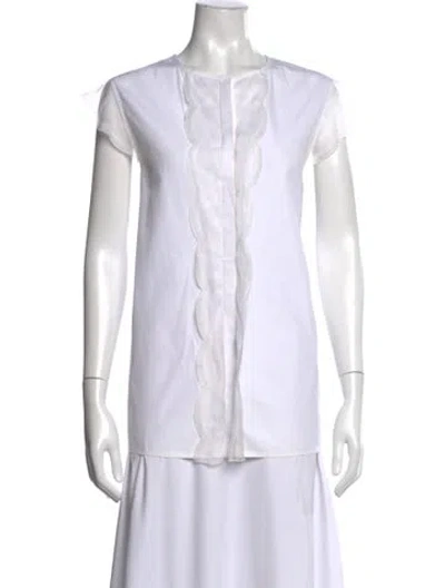 Pre-owned Valentino Crew Neck Short Sleeve Blouse In White