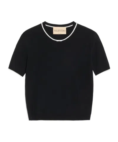 Valentino Crew Neck Short-sleeved Knit Sweater In Black