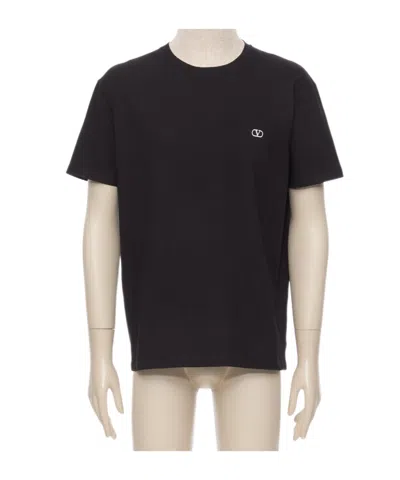 Valentino Logo-embroidered Cotton-jersey T-shirt In Black