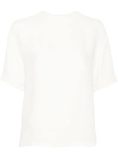 Valentino Crew-neck Silk T-shirt In Neutrals