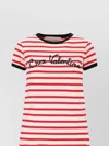 Valentino Women Ivory Striped Jersey Embroidered T-shirt