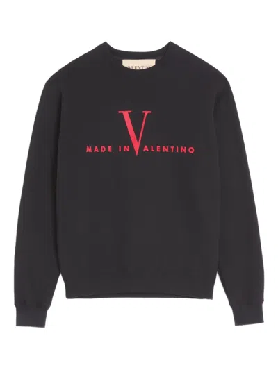 Valentino Garavani Crewneck Cotton Sweatshirt With Front Print And Elastic Ribbed Hem In Multi