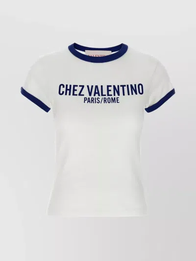 Valentino Crew Neck T-shirt Contrast Trim In White