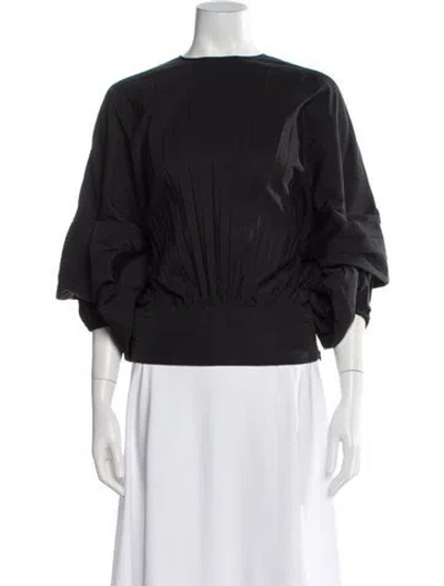 Pre-owned Valentino Crew Neck Three-quarter Sleeve Blouse In Gray