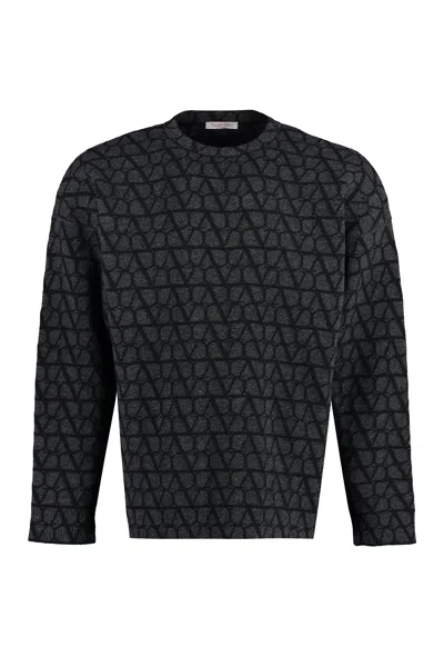 Valentino Crew-neck Wool Sweater In Black