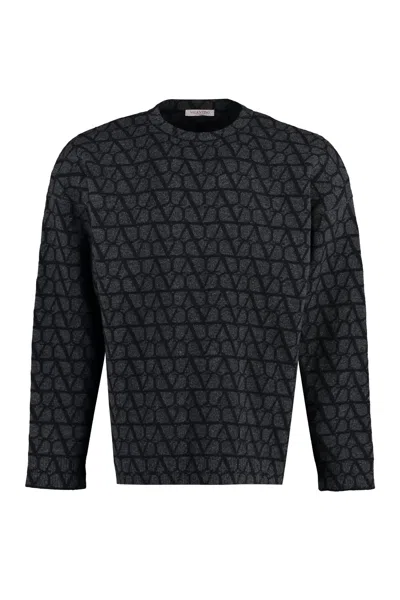 Valentino Crew-neck Wool Sweater In Grey