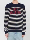 Valentino Garavani Crewneck Sweater With Bold Jacquard Motif In Blue