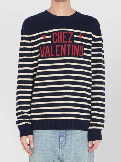 VALENTINO CREW NECK WOOL SWEATER WITH RED JACQUARD