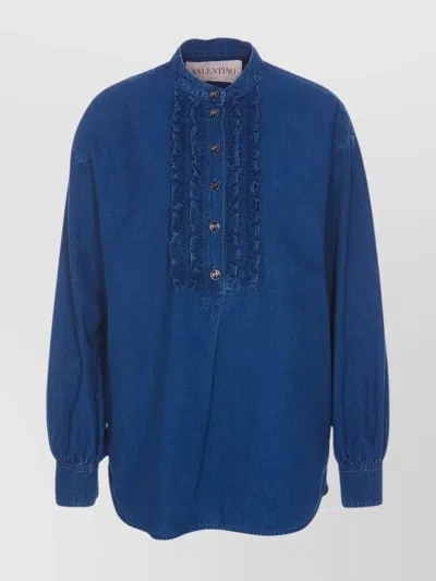 VALENTINO CREWNECK DENIM SHIRT ROUCHES DETAIL