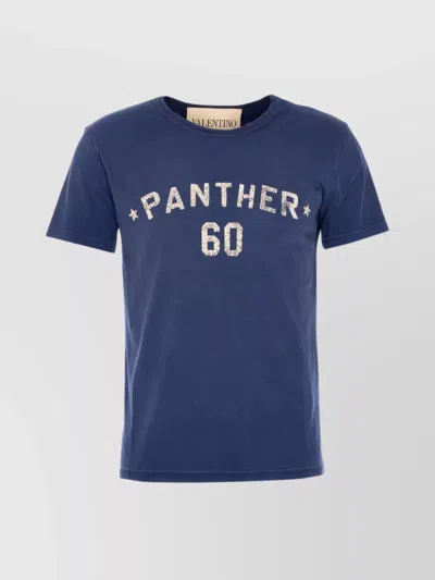 Valentino Crewneck Graphic Print Short Sleeves T-shirt In Blue