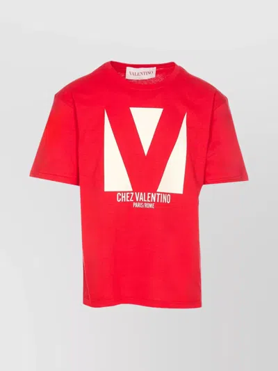 Valentino Crewneck Graphic Print T-shirt Logo In Red