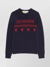 Valentino Wool Sweater Heart Motif In Blue