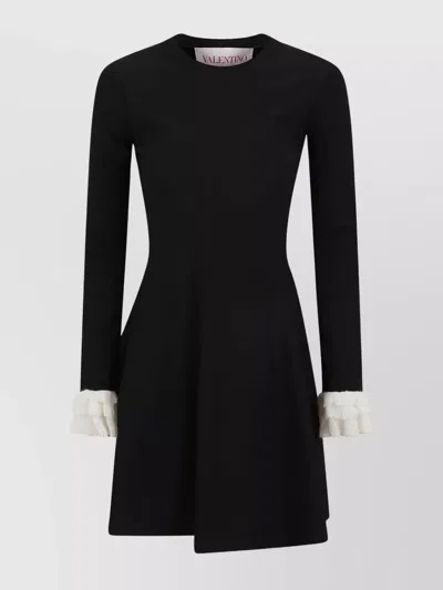 Valentino Crewneck Knit Dress Asymmetric Hem In Ivory/black