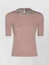 Valentino Crewneck Knitwear Embellished Keyhole Back In Pink