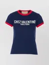 Valentino Crew Neck Cotton T-shirt With Contrast Trim In Blue