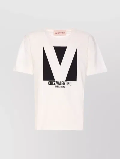 Valentino Crewneck T-shirt With Frontal Logo Print In White