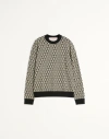 Valentino Crewneck Wool Jumper With Toute La V Jacquard Pattern In Black/ivory