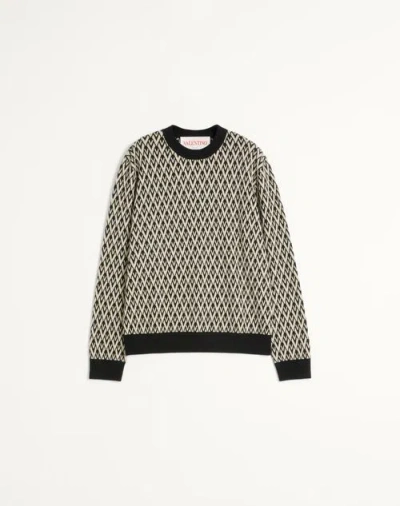 VALENTINO VALENTINO CREWNECK WOOL JUMPER WITH TOUTE LA V JACQUARD PATTERN