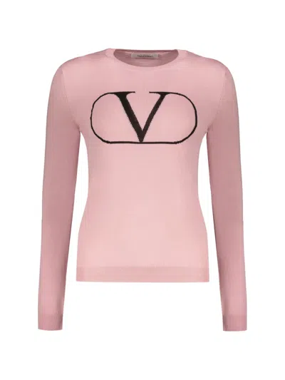 Valentino Crew-neck Wool Sweater In Pink
