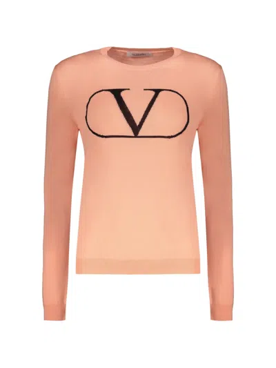 Valentino Crew-neck Wool Sweater In Pink