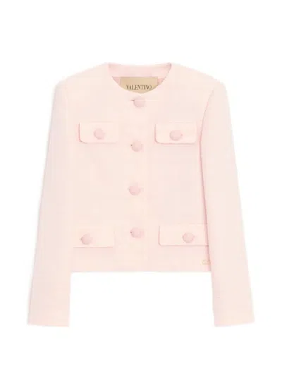 Valentino Textured Tweed Jacket Round Neck Cropped In Multi